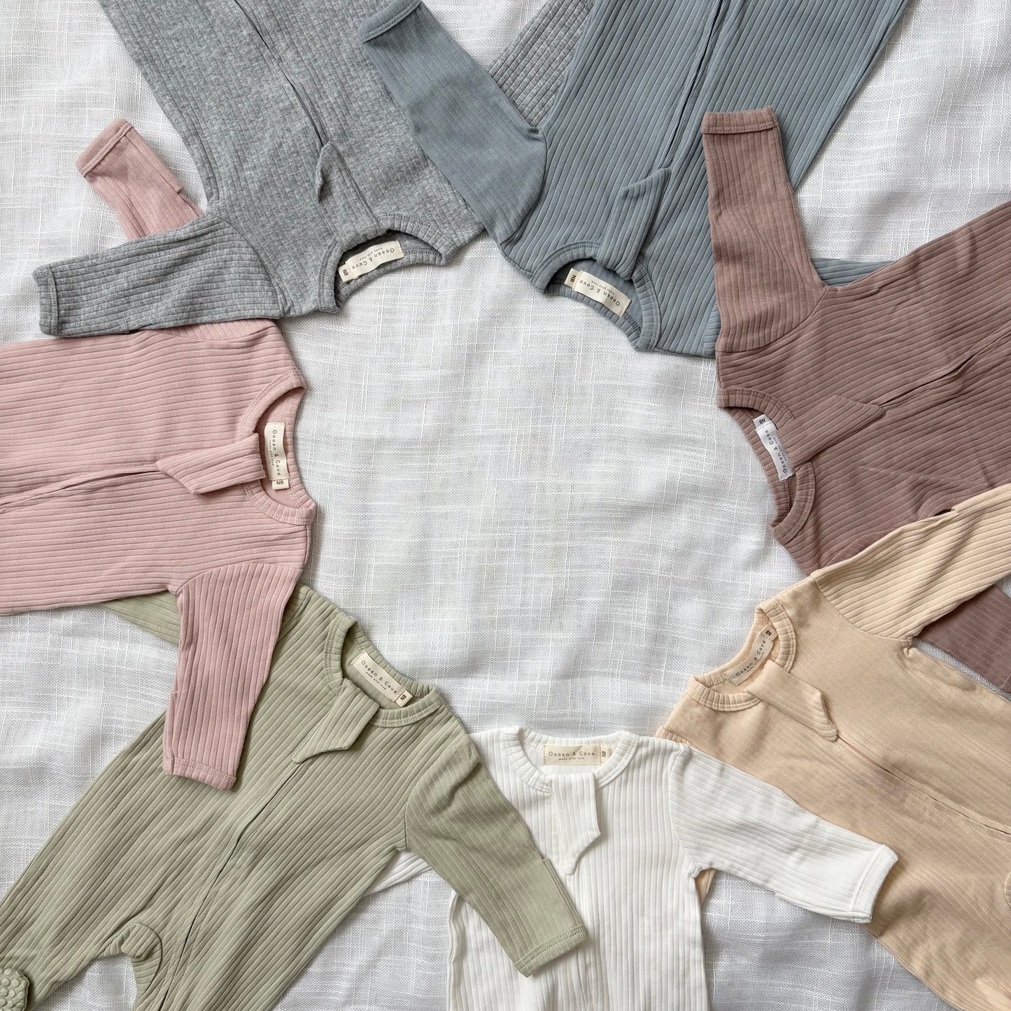 Organic Cotton Ribbed Zip Sleepsuits