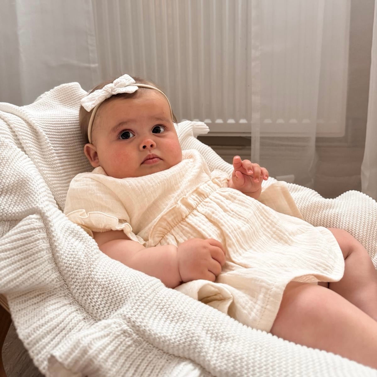 Organic Cotton Muslin Frilled Set Cream