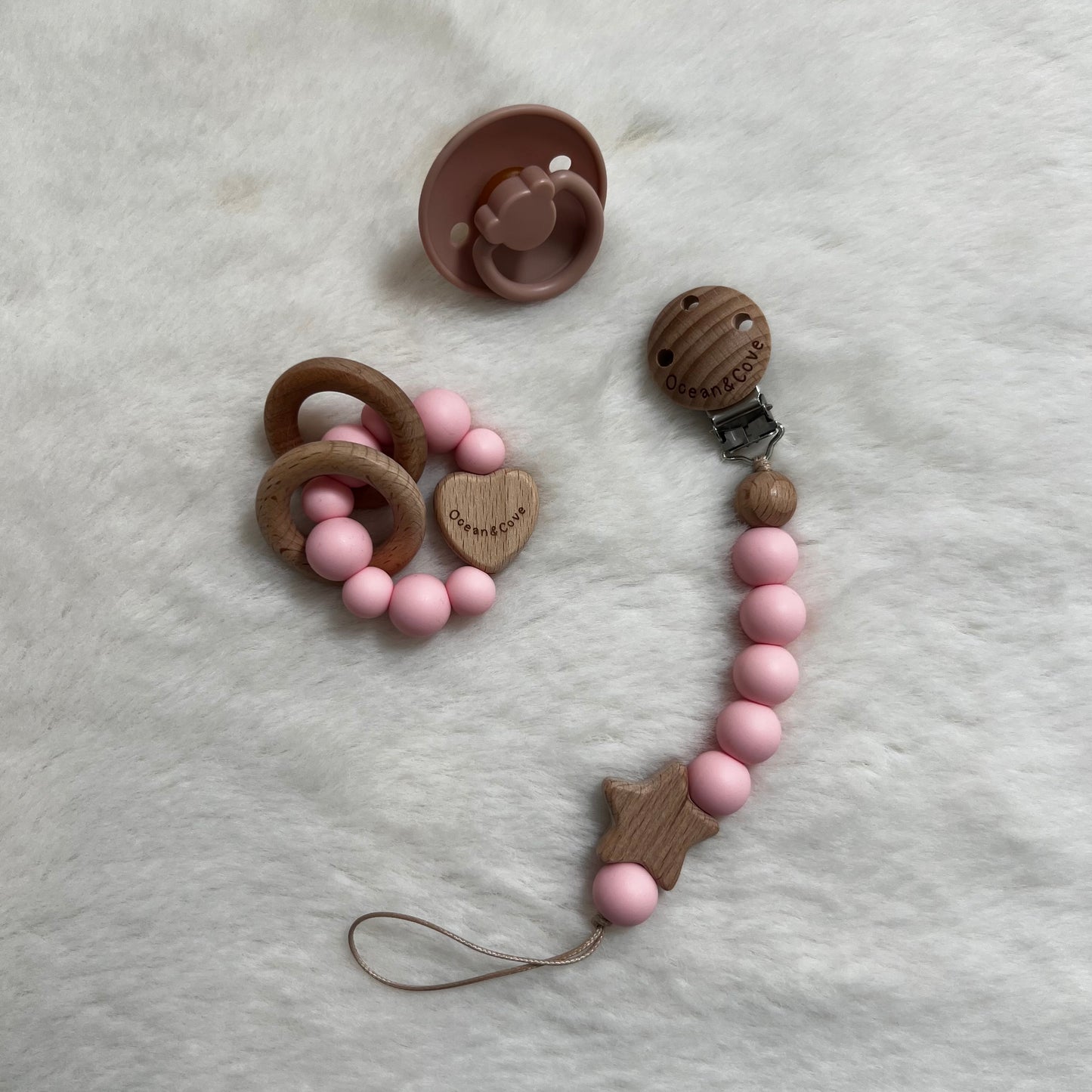 Baby Teddy Bear Dummy Dusty Pink