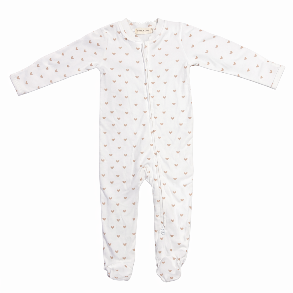Sample Sale - Beige Heart Organic Cotton Zip Sleepsuit 12-18 months