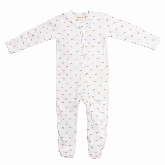 Sample Sale - Beige Heart Organic Cotton Zip Sleepsuit 12-18 months