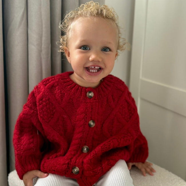 Red Chunky Cable Knit Cardigan