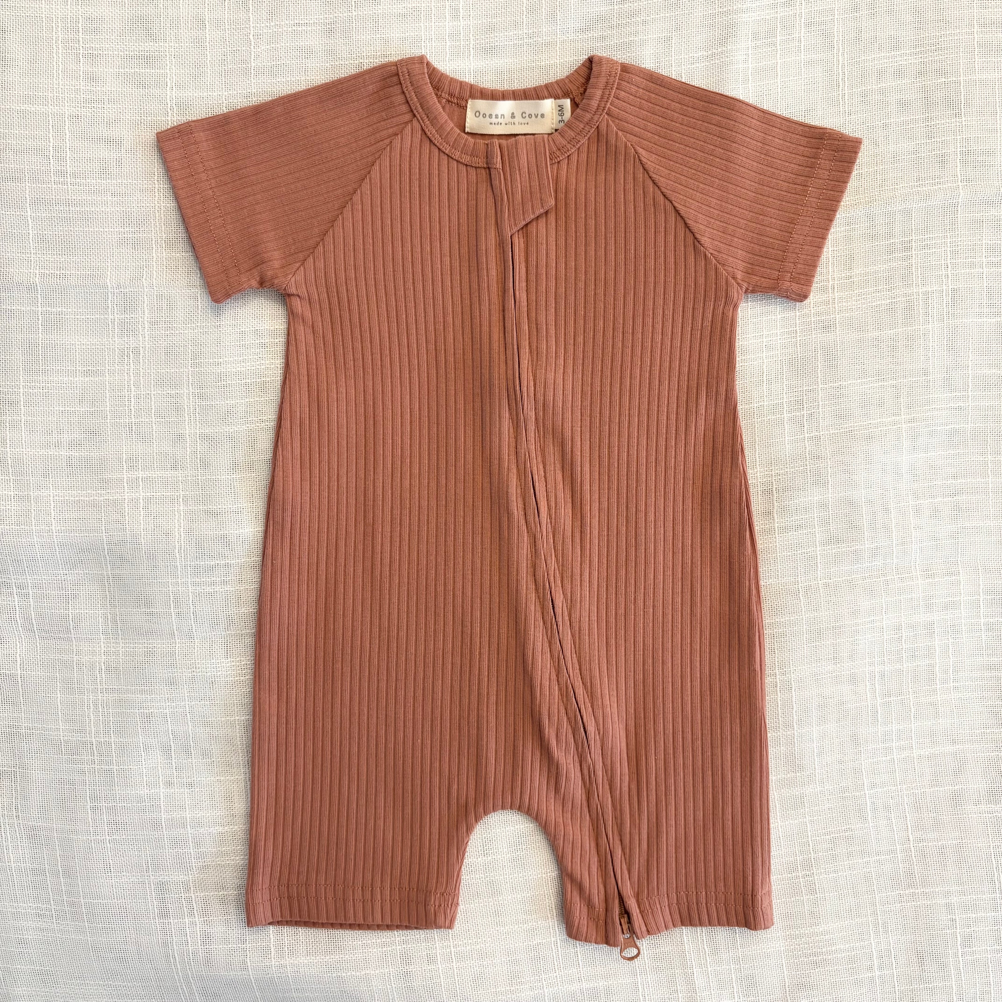 Organic Cotton Ribbed Zip Rompers