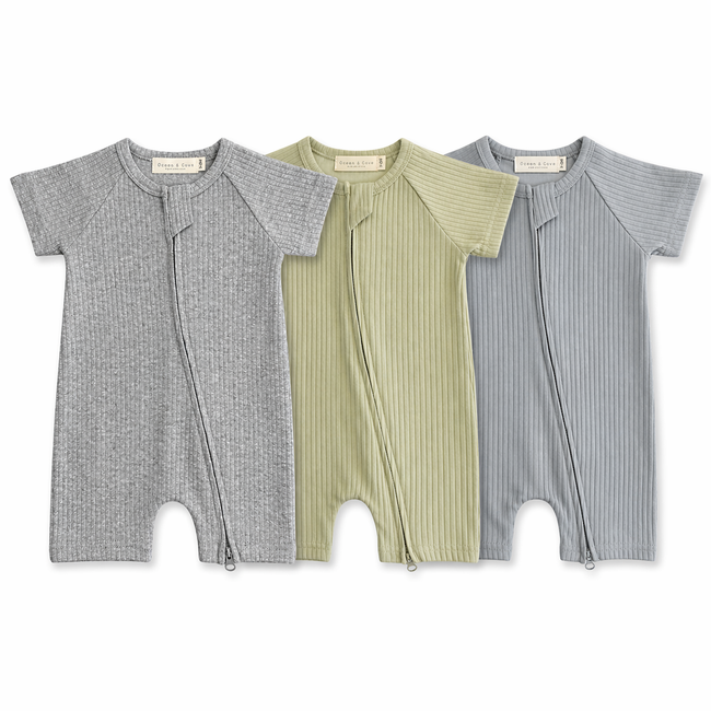 Organic Cotton Ribbed Zip Rompers (3 pack)