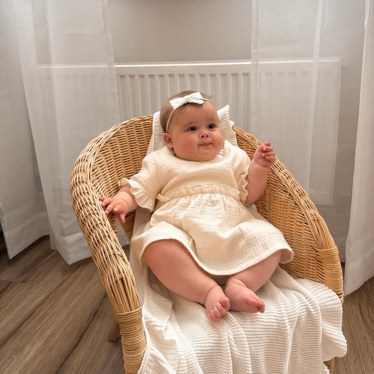 Organic Cotton Muslin Frilled Set Cream