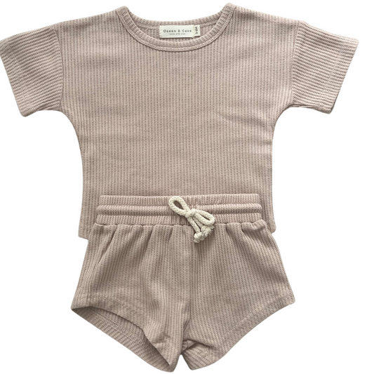 Waffle Top and Shorts Set Neutral 3-6 Months
