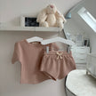 baby waffle outfit in organic cotton with top and shorts set