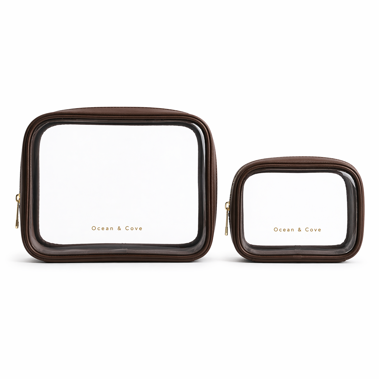 Pebbled Vegan Leather Trim Clear Pouches (2 pack)