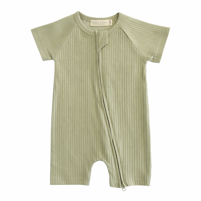 Organic Cotton Ribbed Zip Rompers
