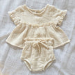 Organic Cotton Muslin Frilled Set Cream