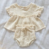 Organic Cotton Muslin Frilled Set Cream