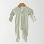 Organic Cotton Pointelle Sleepsuit - Sage Green