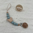 baby silicone dummy clip with beech wood pacifier holder