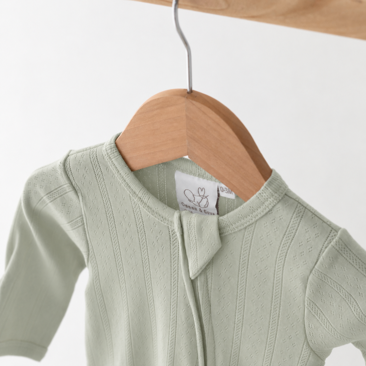 Organic Cotton Pointelle Sleepsuit - Sage Green
