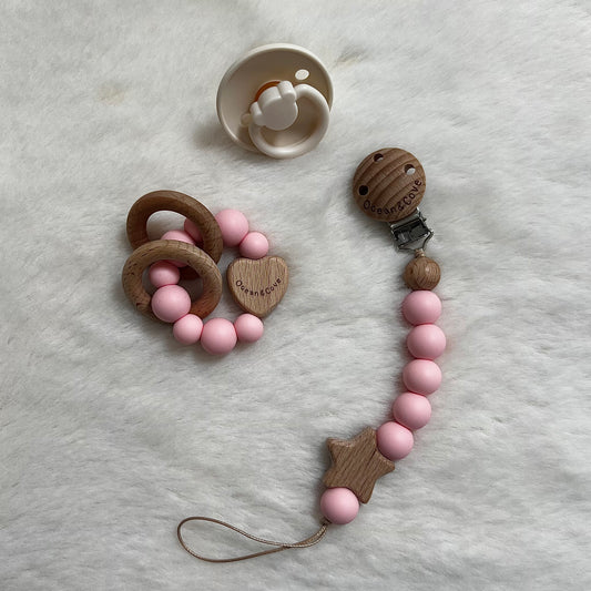 Baby Silicone Dummy Clip Pink