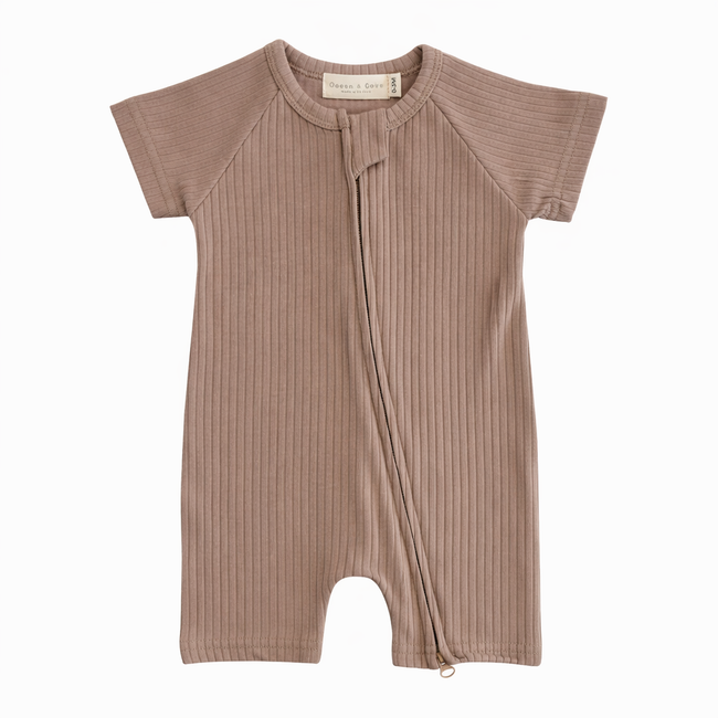 Organic Cotton Ribbed Zip Rompers
