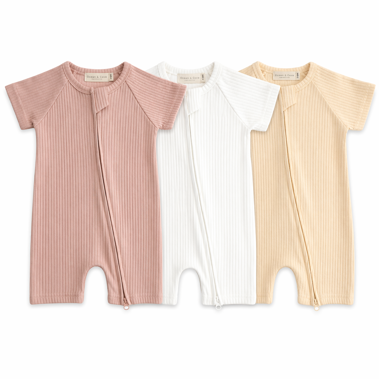 Organic Cotton Ribbed Zip Rompers (3 pack)