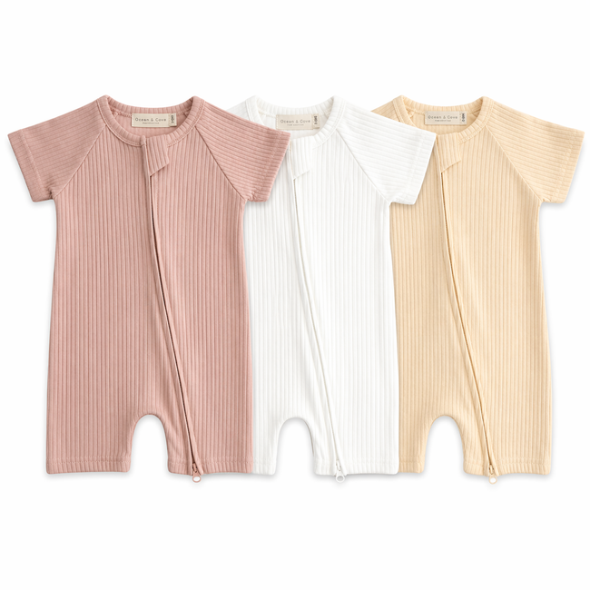 Organic Cotton Ribbed Zip Rompers (3 pack)