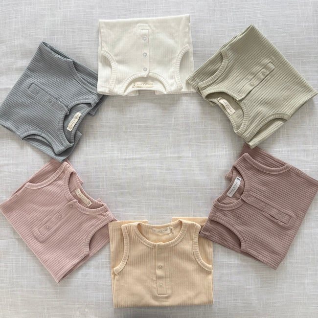 Organic Cotton Sleeveless Ribbed Rompers