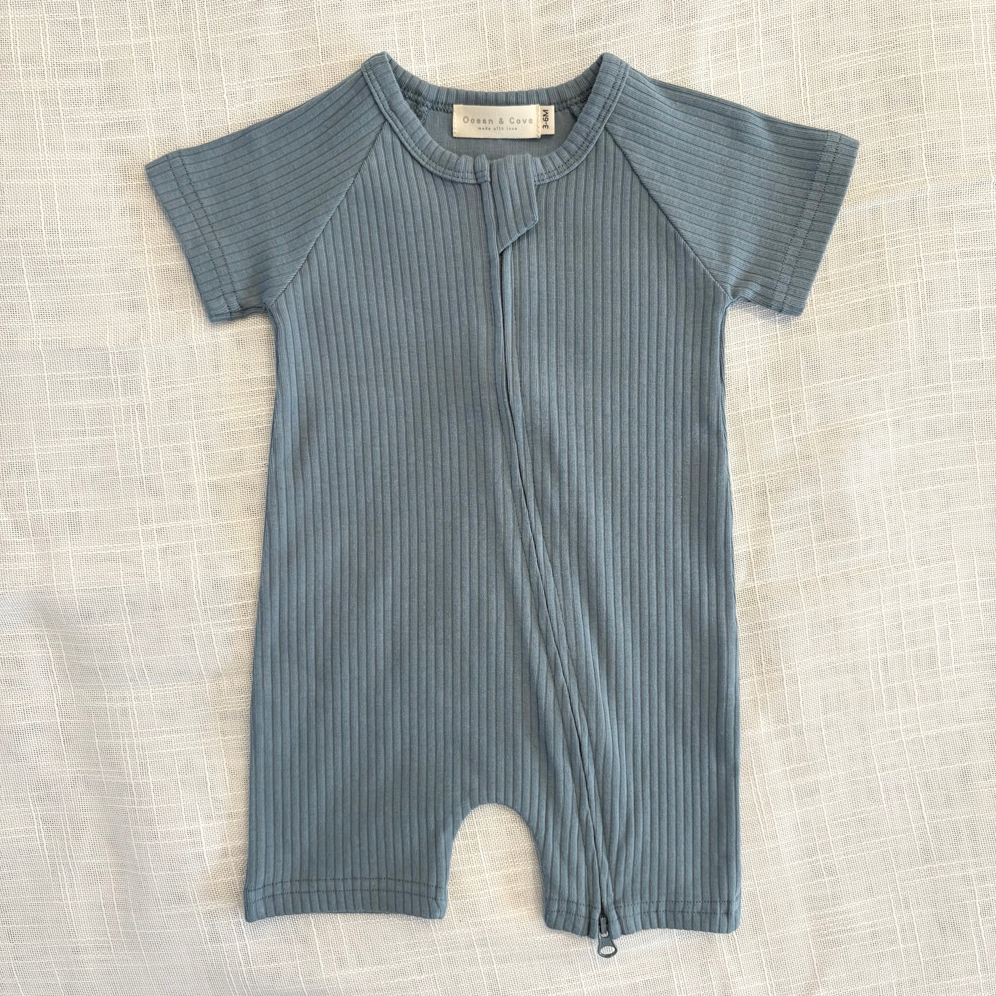 Organic Cotton Ribbed Zip Rompers