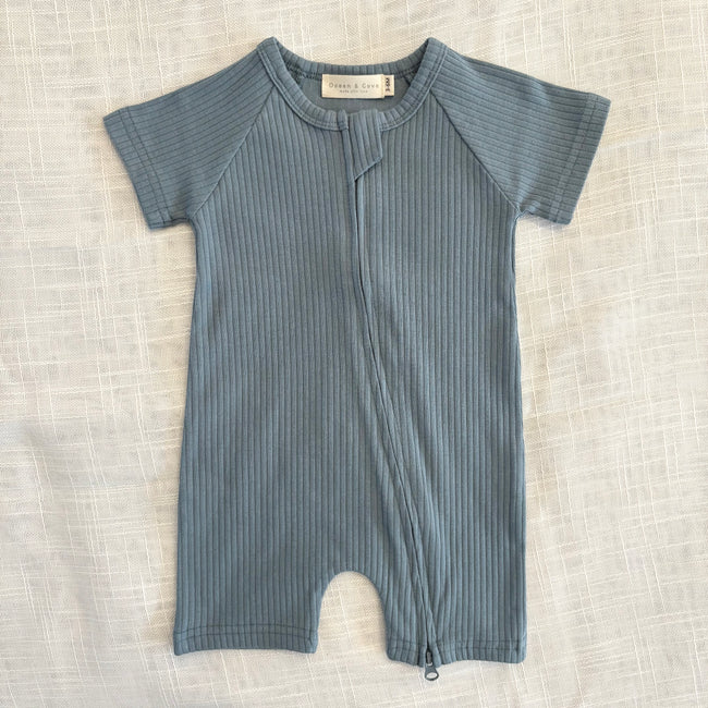 Organic Cotton Ribbed Zip Rompers