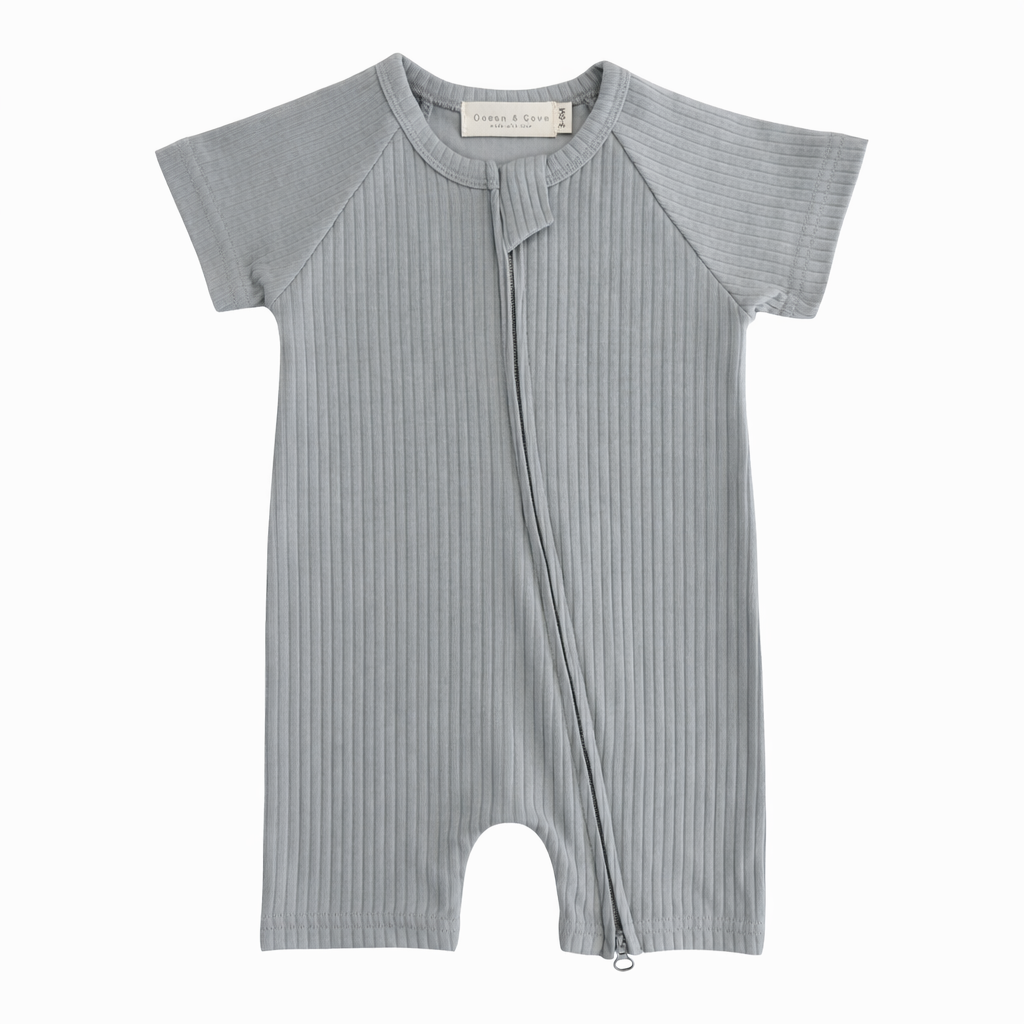 Organic Cotton Ribbed Zip Rompers