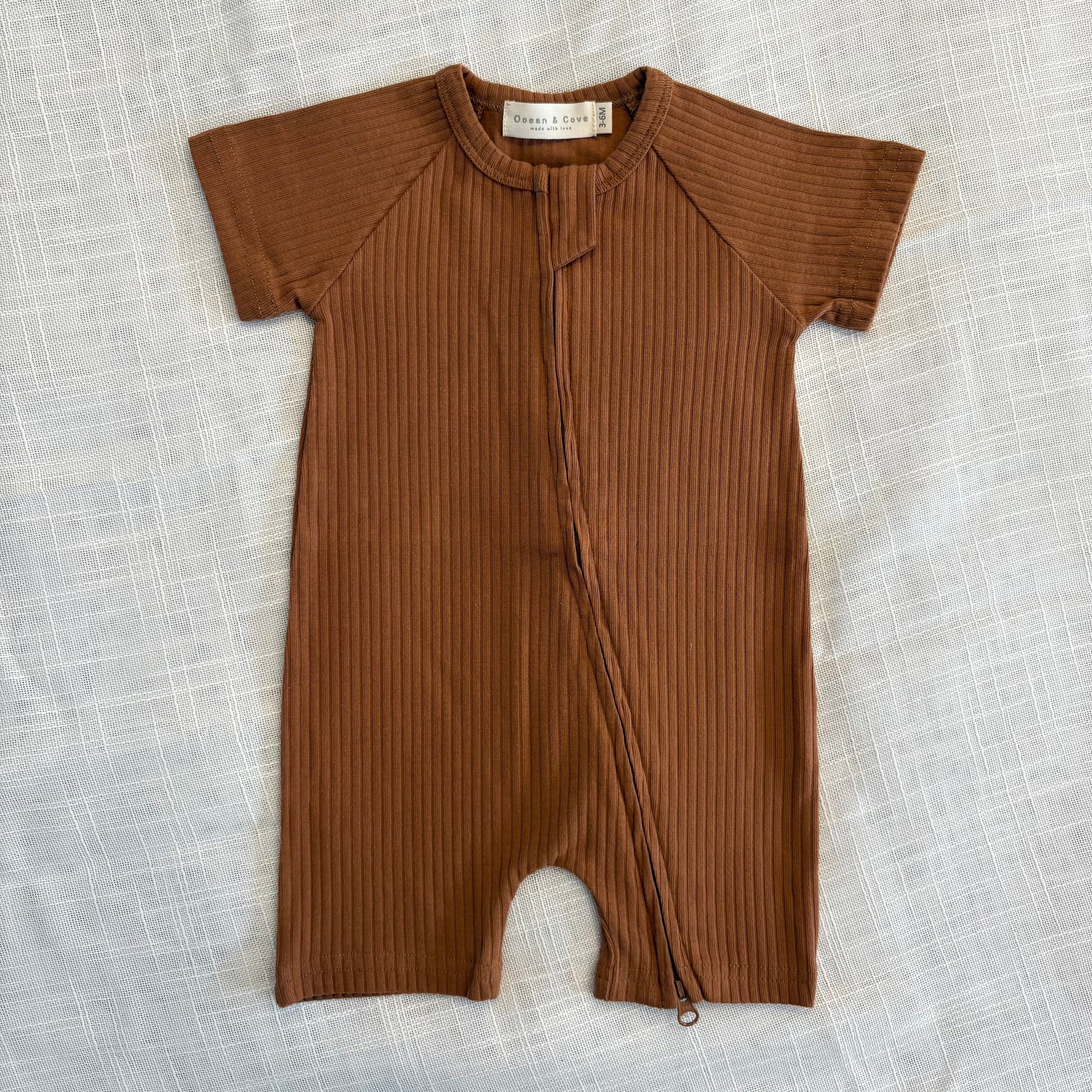 Organic Cotton Ribbed Zip Rompers