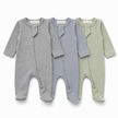 Organic Cotton Ribbed Zip Sleepsuits (3 pack)