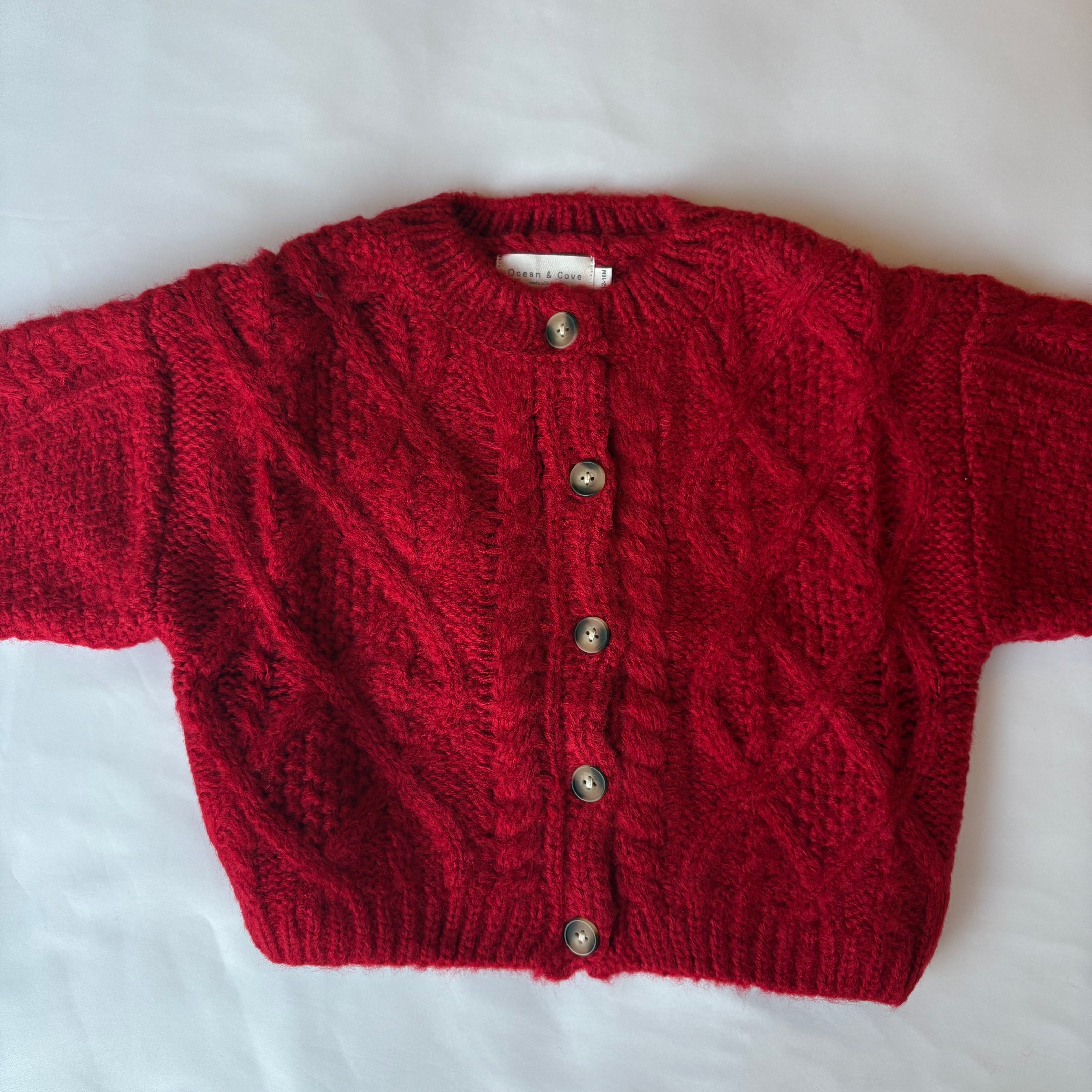 Red Chunky Cable Knit Cardigan