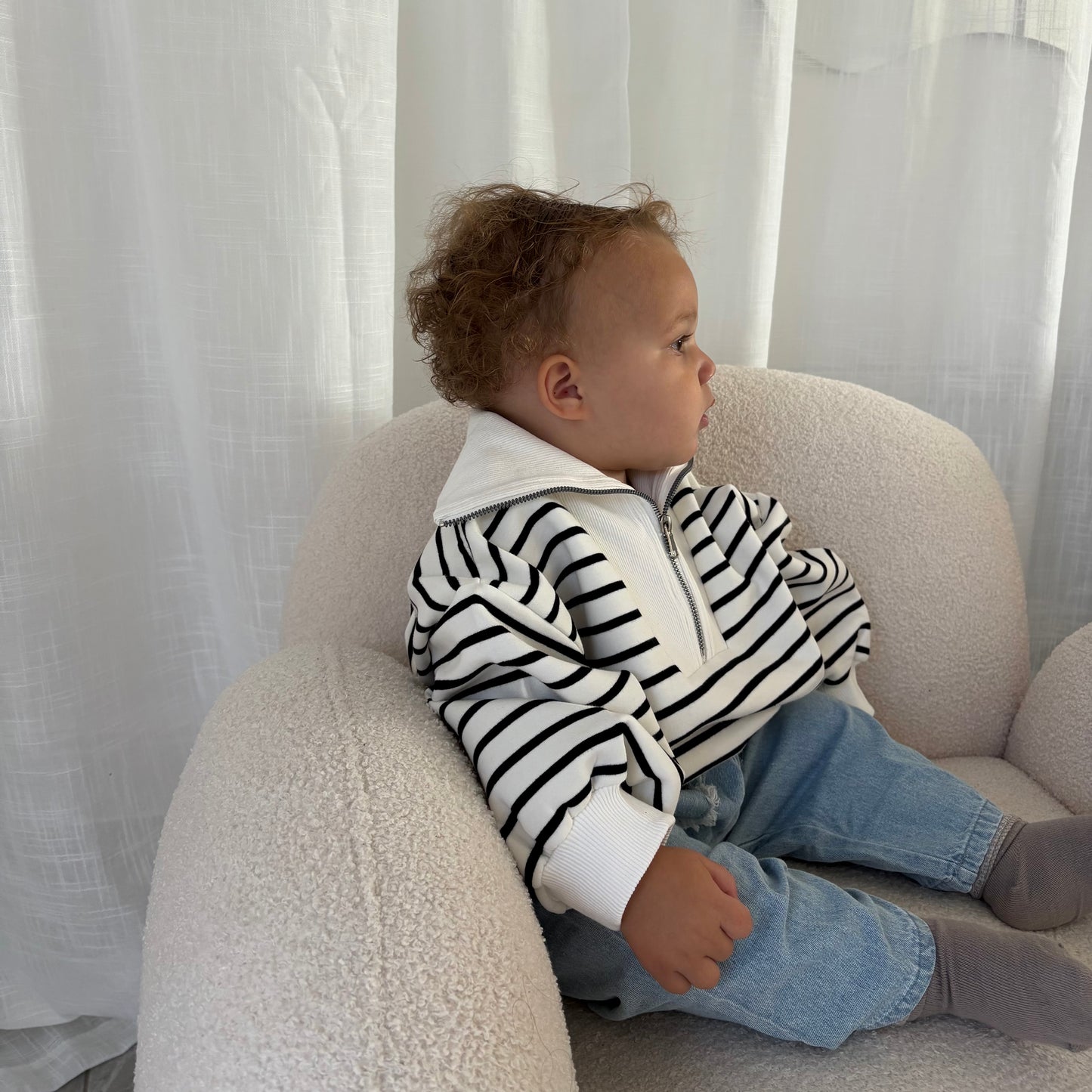 3/4 Zip Neck Striped Sweatshirt