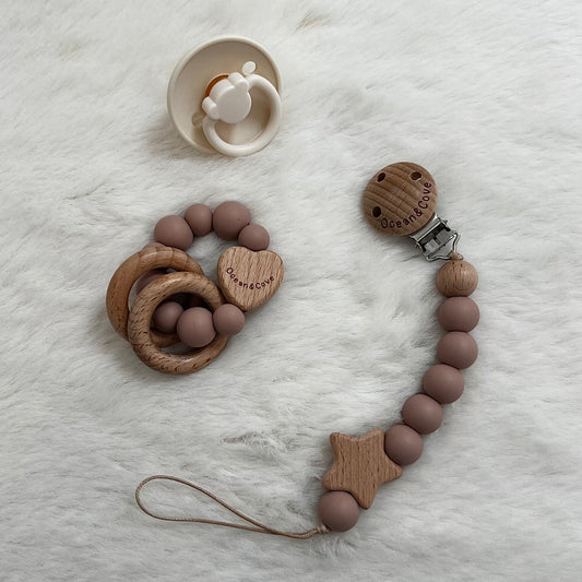 Baby Silicone Dummy Clip Taupe