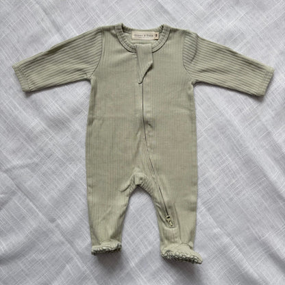 Organic Cotton Ribbed Zip Sleepsuits