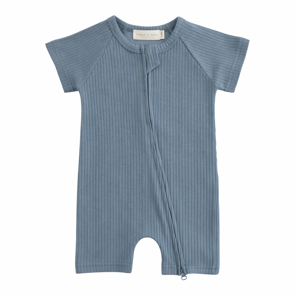 Organic Cotton Ribbed Zip Rompers