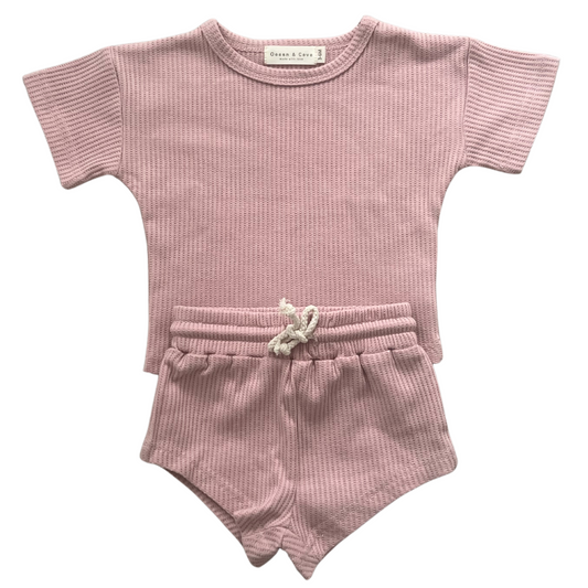 Waffle Top and Shorts Set Pink 3-6 Months