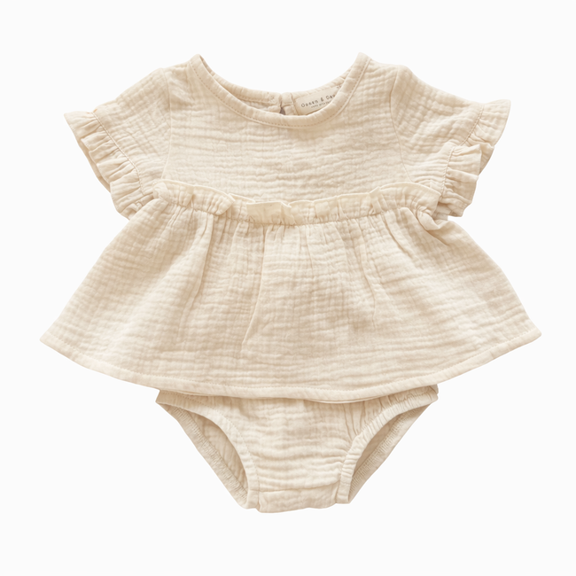 Organic Cotton Muslin Frilled Set Cream