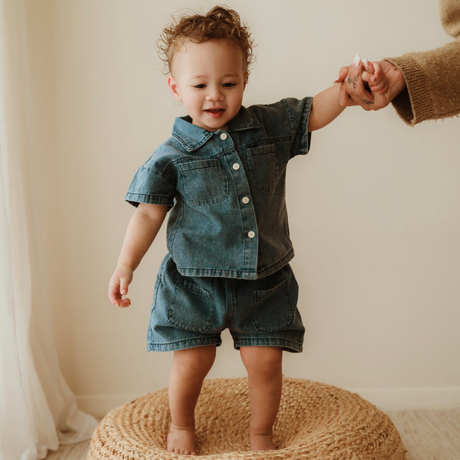 Denim Shirt and Shorts Set