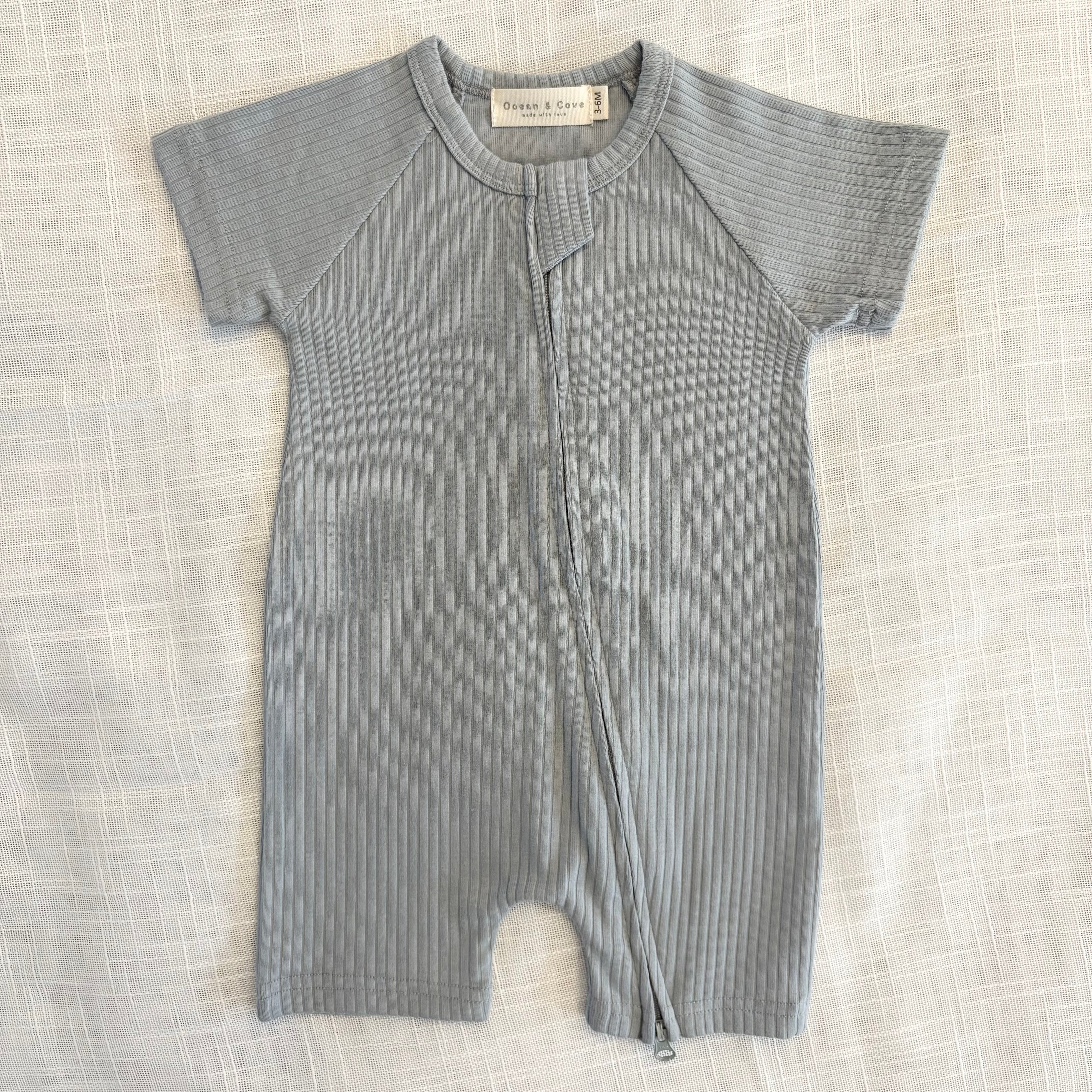 Organic Cotton Ribbed Zip Rompers