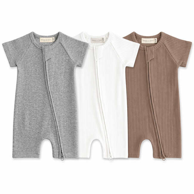 Organic Cotton Ribbed Zip Rompers (3 pack)