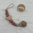 baby silicone dummy clip with beech wood pacifier holder