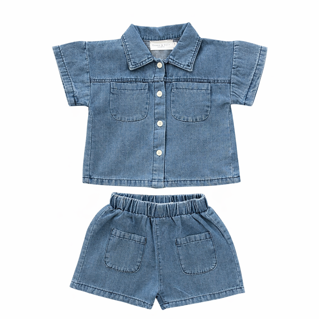 Denim Shirt and Shorts Set