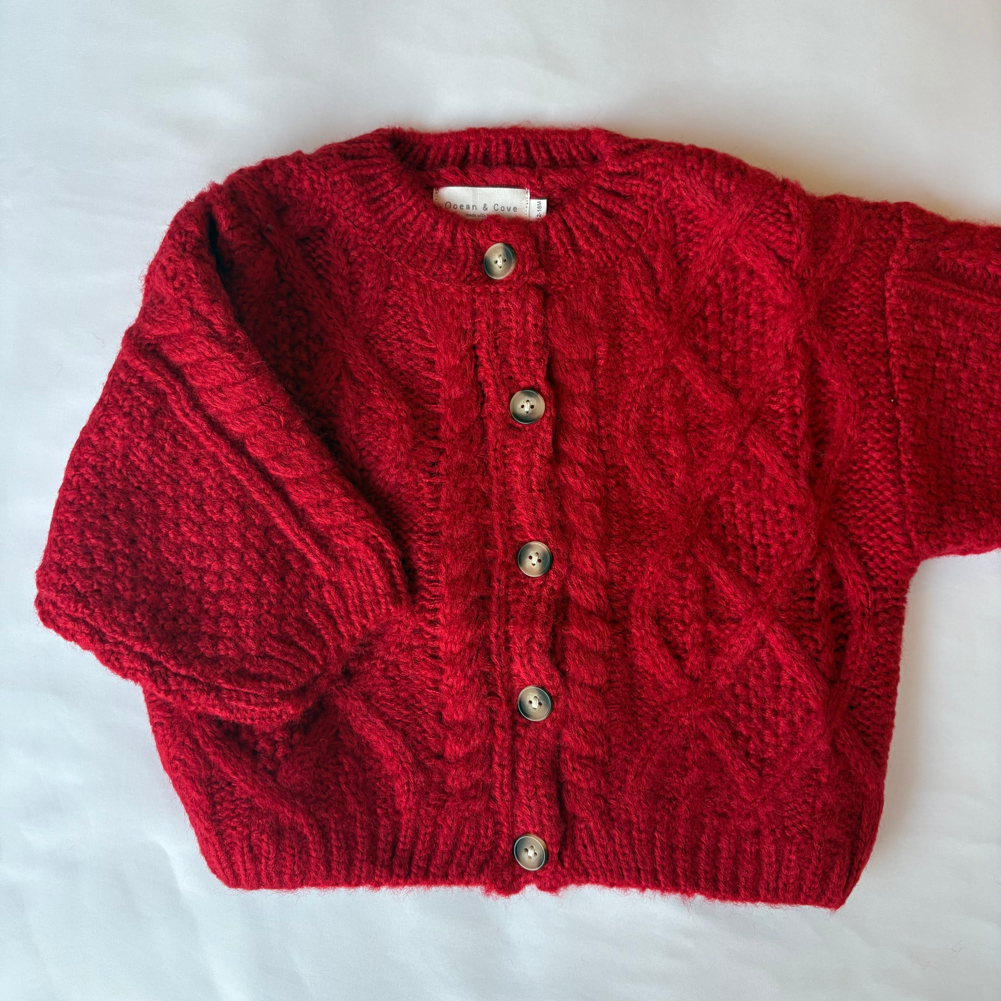 Red Chunky Cable Knit Cardigan