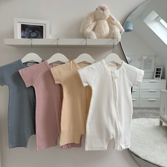 Organic Cotton Ribbed Zip Rompers