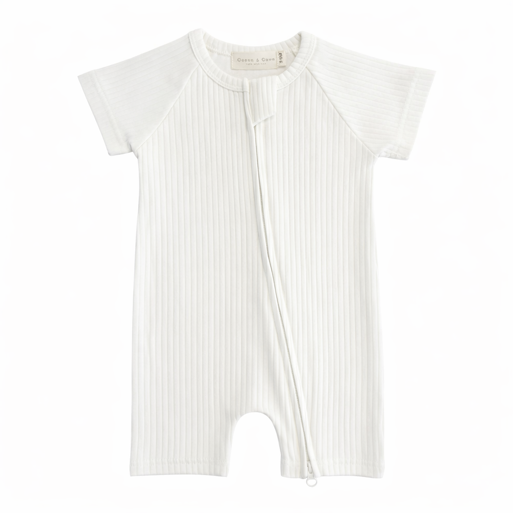 Organic Cotton Ribbed Zip Rompers