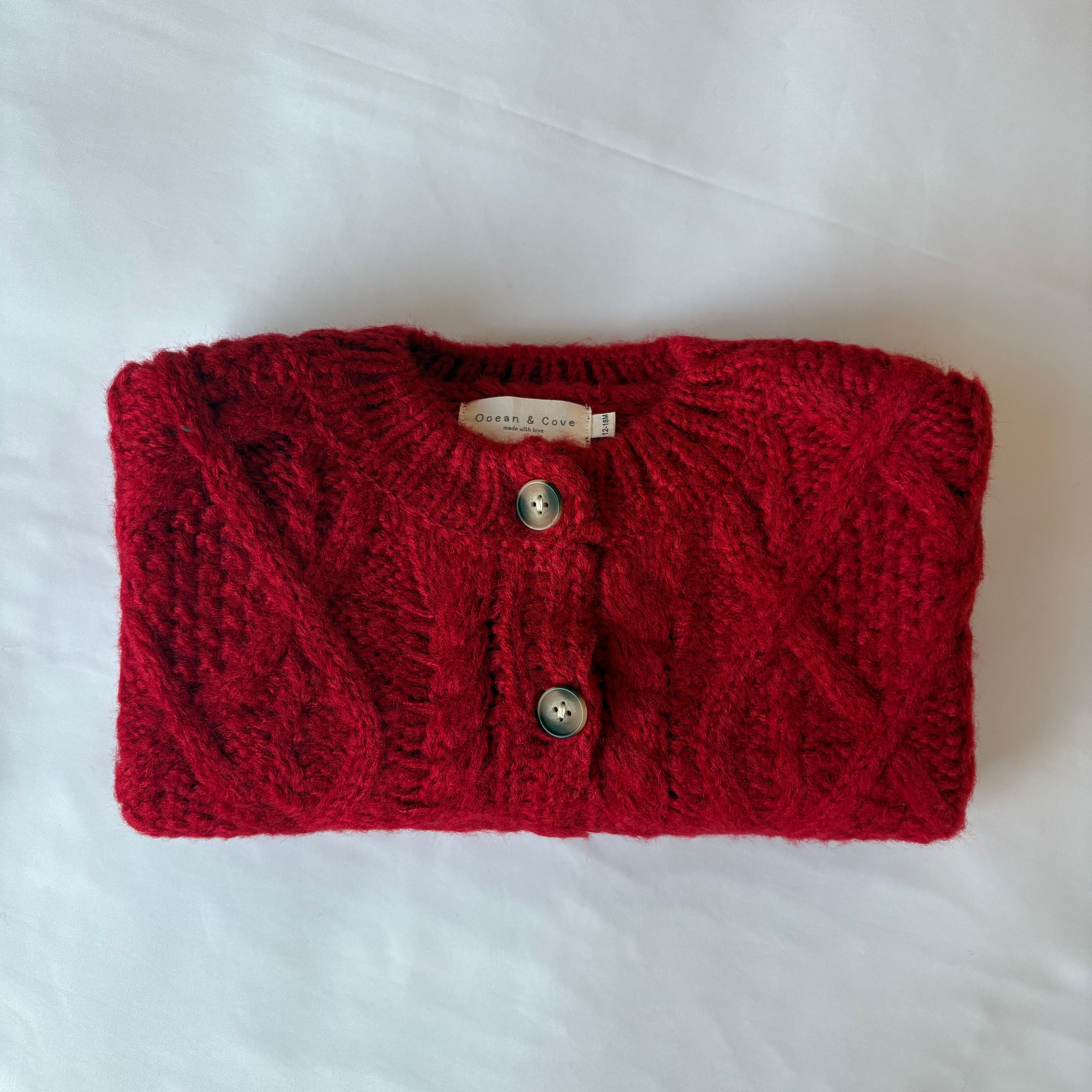 Red Chunky Cable Knit Cardigan