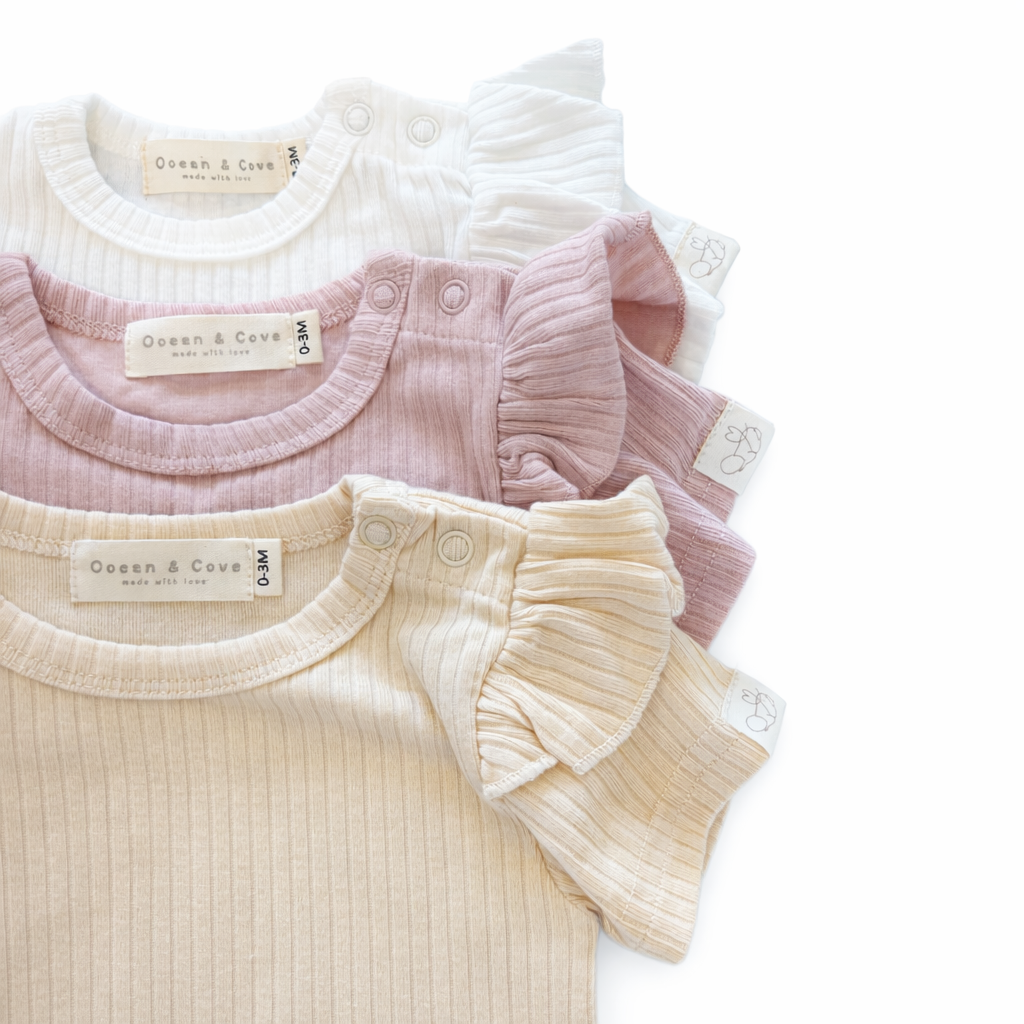 Organic Cotton Ribbed Frill Sleeve Bodysuits (3 pack)
