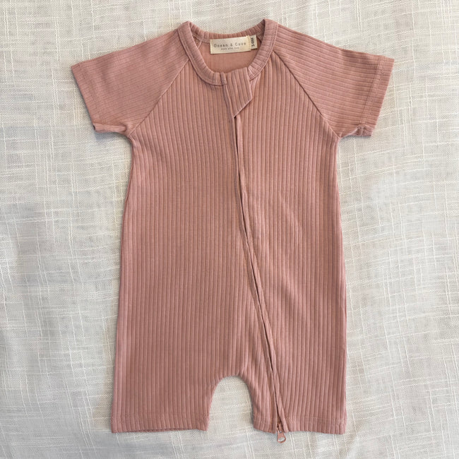 Organic Cotton Ribbed Zip Rompers