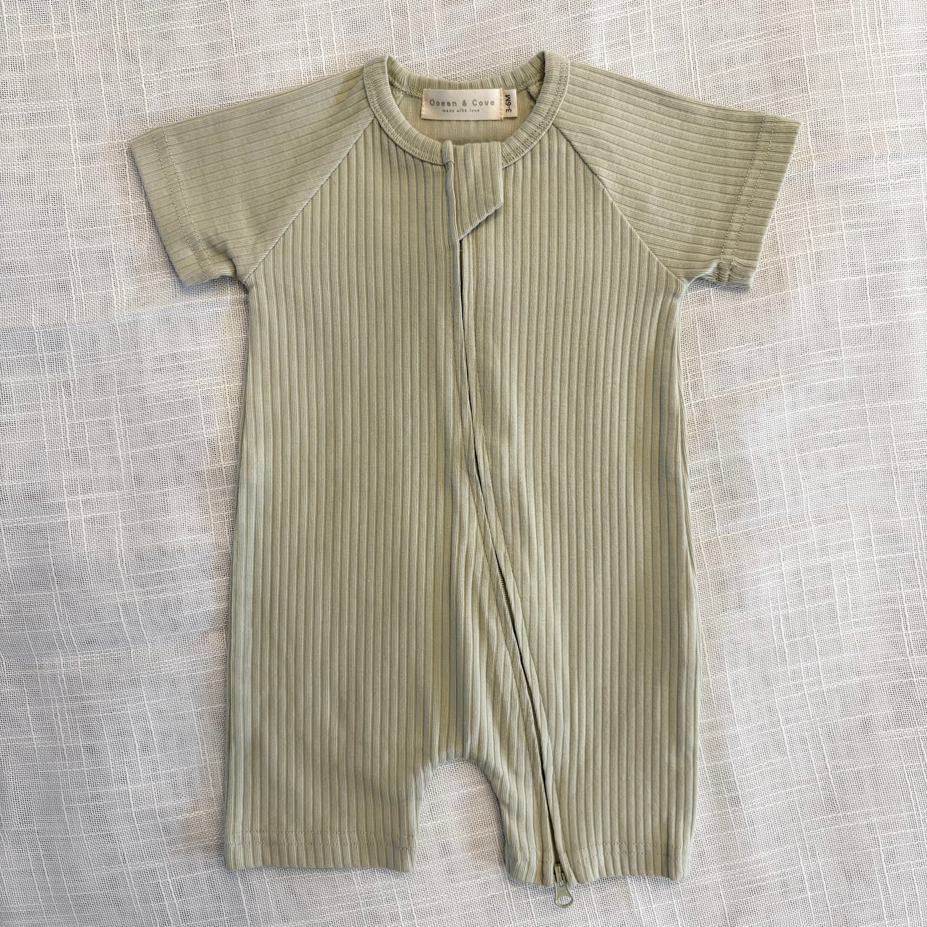 Organic Cotton Ribbed Zip Rompers