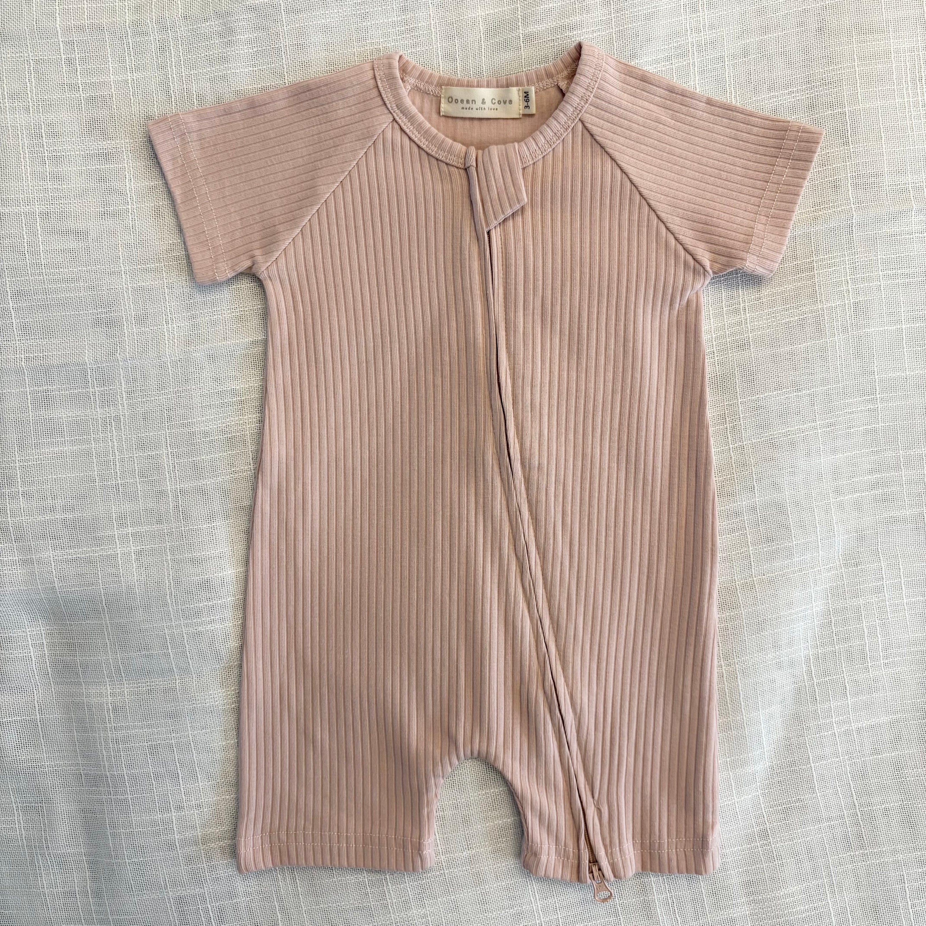Organic Cotton Ribbed Zip Rompers