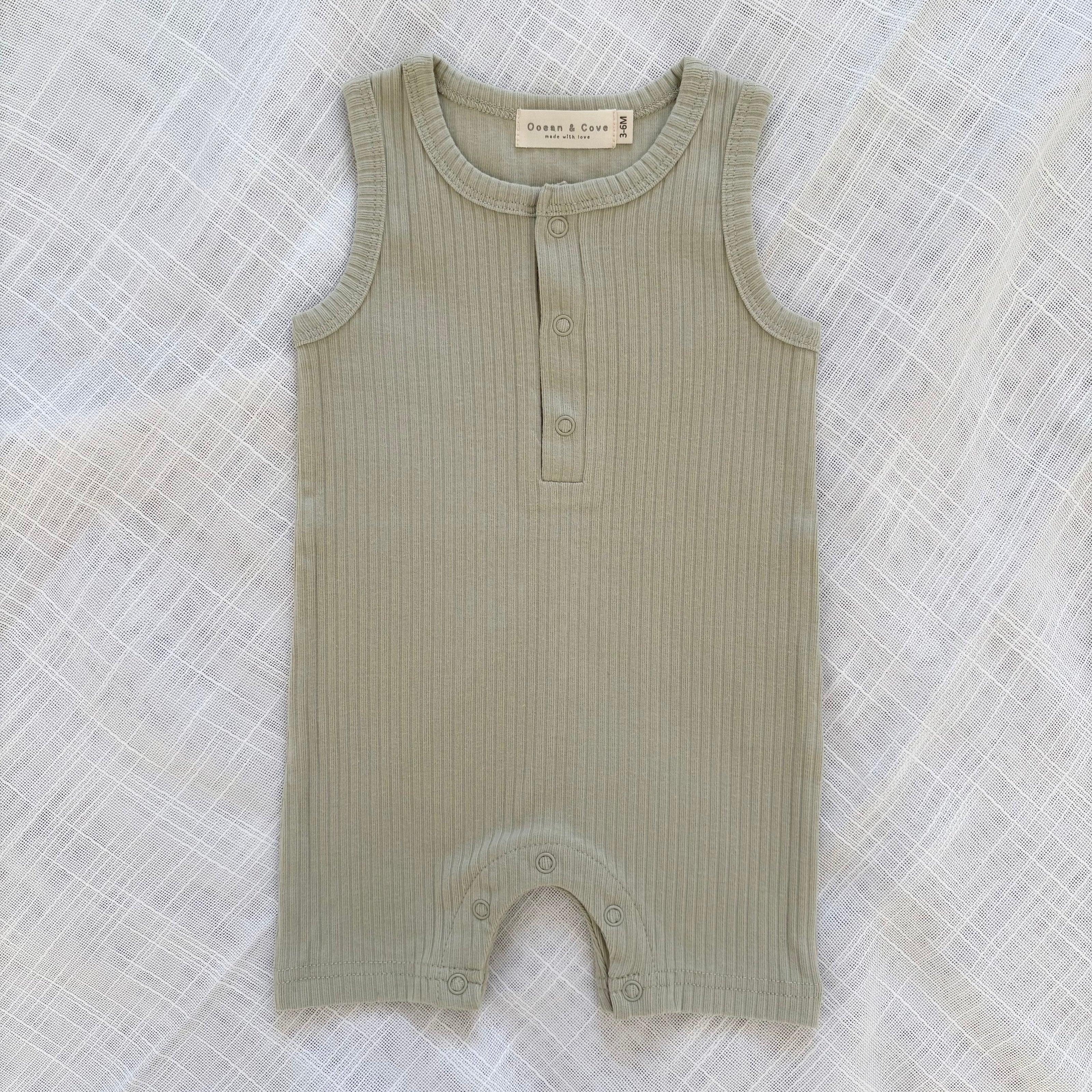 Organic Cotton Sleeveless Ribbed Rompers