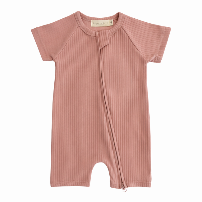 Organic Cotton Ribbed Zip Rompers